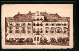 Handzeichnung Grosses Gebäude Mit Treppenaufgang  - Zeichnungen