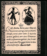 Handzeichnung Scherenschnitt Mit Paar Aus Alter Zeit, Datiert: 1923, Künstler: K. Felsing  - Zeichnungen