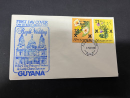 11-4-2024 (1 Z 39) 2 FDC - Guyana.- Prince Charles (now King Charles) & Lady Diana Spencer Royal Wedding - Case Reali