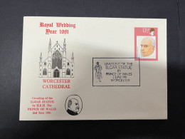 11-4-2024 (1 Z 39) 1 FDC - Royal Wedding Year - 1981 - Royal Visit To Worcester (Elgar Statue Unveilling) - Case Reali