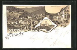 Lithographie Teinach, Badhotel Mit Hirsch, Zavelstein, Gesamtansicht  - Bad Teinach