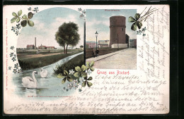 Passepartout-AK Rixdorf, Wasserturm, Blick Vom Wassergraben Auf Pumpstation  - Neukölln