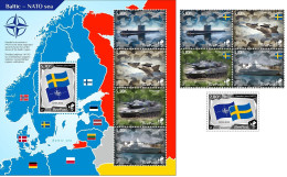 Lithuania Litauen Lituanie 2024 Baltic - NATO Sea Sweden Joins NATO BeePost Full Stamps Set And Block MNH - Militaria