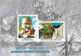 INDIA 2019 Mahatma Gandhi Ahimsa Parmo Dharma Dove Peace 2v MS MINATURE SHEET MNH P.O Fresh & Fine - Ungebraucht