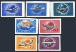 Russia 2086-2087,2147-2151 Imperf,MNH.Mi 2106B/2139B. Civil Aviation,1958 - Unused Stamps