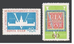 Russia 2079-2080, MNH. Mi 2098-2099. Congress Of The Architects, Moscow, 1958. - Neufs