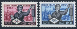 Russia 2239-2240, MNH. Michel 2268-2269. Letter Writing Week 1959. Ship, Plane, - Unused Stamps