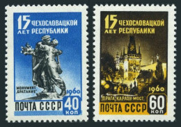 Russia 2319-2320 Sheets/80,MNH.Mi 2339-2340. Czechoslovakia,1960.Monument,Bridge - Unused Stamps