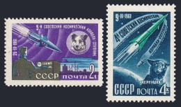 Russia 2491-2492, MNH. Michel 2497-2498. Space 1961. Sputniks 9, 10. Dogs. - Neufs