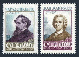 Russia 2588-2589 Blocks/4, MNH. Mi 2592-2593. Charles Dickens.Jean Rousseau.1962 - Unused Stamps
