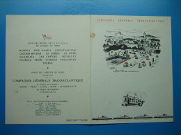 (1959) Menu 4 Volets, Cartonné - Cie GÉNÉRALE TRANSATLANTIQUE - Paquebot Ville De Tunis - Commandant G. Maizoue-Roig - - Menu