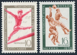 Russia 3745-3746, MNH. Mi 3771-3772. Gymnastics, Ljubljana, Soccer, Mexico-1970. - Ungebraucht