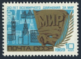 Russia 3609 Block/4, MNH. Michel 3636. Peace Movement, 20, 1969.World Landmarks. - Neufs
