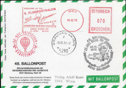 BALLON - EMA WIEN AUTRICHE BALLON, CONCORDE, AVION, CACHETS SALZBURG, BRAUNAU AM INN 1972, VOIR LES SCANNERS - Montgolfières