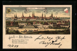 Lithographie Lübeck, Blick Zur Altstadt Mit Stadtmauer  - Luebeck