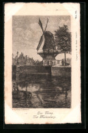 Künstler-AK Den Haag, Den Molensloep, Windmühle  - Moulins à Vent