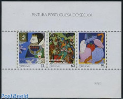 Portugal 1990 Paintings S/s, Mint NH, Nature - Transport - Dogs - Automobiles - Art - Modern Art (1850-present) - Unused Stamps