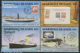 Marshall Islands 1989 Postal History 4v [+], Mint NH, Transport - Stamps On Stamps - Ships And Boats - Timbres Sur Timbres