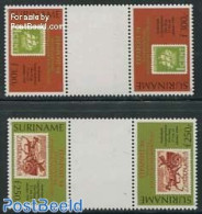 Suriname, Republic 1994 Fepapost 2v, Gutter Pairs, Mint NH, Stamps On Stamps - Postzegels Op Postzegels