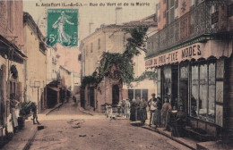 47) ASTAFFORT - RUE DU VERT ET DE LA MAIRIE -  MAISON DU PRIX FIXE MODES - HABITANTS - CARTE TOILEE COULEURS - 1908 - Astaffort