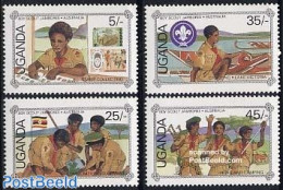 Uganda 1987 World Jamboree 4v, Mint NH, Nature - Sport - Trees & Forests - Kayaks & Rowing - Scouting - Stamps On Stamps - Rotary, Lions Club