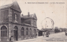 A26-60) SAINT JUST EN CHAUSSEE (OISE) LA GARE ( VUE EXTERIEURE ) - 1916 - ( 2 SCANS ) - Saint Just En Chaussee