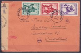 L. Affr. N°584+585+587 Càd ANTWERPEN 6R /8 III 1942 Pour MAGDEBURG-NEUSTADT (Allemagne) - Bande Et Cachet Censure Milita - Guerre 40-45 (Lettres & Documents)