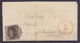 L. Affr. N°6 P15 Càd BAURAING /24 OCT 1855 Pour Notaire à PHILIPPEVILLE (au Dos: Càd Arrivée PHILIPPEVILLE) - 1851-1857 Medaglioni (6/8)