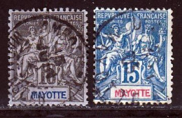 Mayotte 1892 Yvert 5 / 6 (o) B Oblitere(s) - Gebraucht