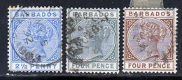 Barbade 1882 Yvert 41 - 43 - 44 (o) B Oblitere(s) - Barbados (...-1966)