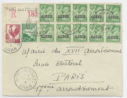 ALGERIE IRIS 80CX10+40C COQ +60C BLASON LETTRE REC PORT AUX POULES 21.10.1946 ORAN - Briefe U. Dokumente