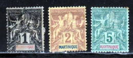Martinique 1892 Yvert 31- 32 - 34 * B Charniere(s) - Neufs