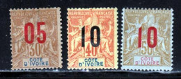 Cote D'Ivoire 1912 Yvert 37 / 39 * TB Charniere(s) - Unused Stamps