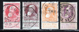 Belgique 1905 Yvert 74 - 77 - 79 - 80 (o) B Oblitere(s) - 1905 Thick Beard