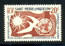 St Pierre Et Miquelon 1958 Yvert 358 ** TB Coin De Feuille - Unused Stamps