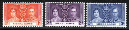 Sierra Leone 1937 Yvert 155 / 157 ** TB Bord De Feuille - Sierra Leone (...-1960)