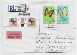TANZANIA PAPILLON BUTTERFLY 5/+1/+20CX2 LETTRE COVER REC AIR MAIL EXPRES TO SUISSE - Tanzania (1964-...)