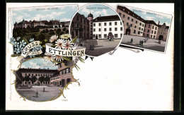 Lithographie Ettlingen, Schloss Von Süden, Schlosshof Und -platz  - Ettlingen