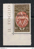 TRIESTE  A:  1950  BELLE  ARTI  -  £. 20  BRUNO  E  ROSSO  N. -  SASS. 87 - Mint/hinged