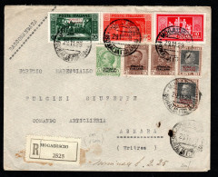 SOMALIA ITALIANA, BUSTA 1929, SASS. 93+116+117+(123-125) MOGADISCIO X ASMARA - Somalie