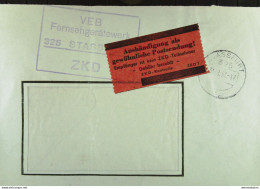 DDR: Brief Mit ZKD-Kasten-Stpl Und Roten Aufkleber "Aushändigung Als Gewöhnliche Postsendung" Aus Stassfurt Vom 31.8.67 - Central Mail Service