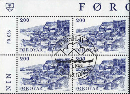 Feroe Poste Obl Yv: 56 Mi:62 Le Vieux Torshaven I.av Reyni Coin D.feuille X4 (TB Cachet à Date) Fdc 2-3-1981 - Faroe Islands
