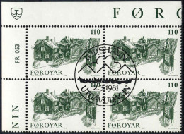 Feroe Poste Obl Yv: 53 Mi:59 Le Vieux Torshaven I.av Reyni Coin D.feuille X4 (TB Cachet à Date) Fdc 2-3-1981 - Faroe Islands