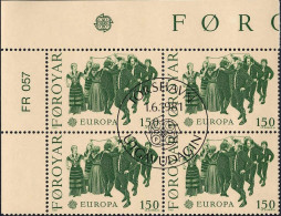 Feroe Poste Obl Yv: 57 Mi:63 Europa Cept Danse Traditionnelle Coin D.feuille X4 (TB Cachet à Date) Fdc 1-6-1981 - Faroe Islands