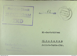 Orts-Brief Mit ZKD-Kastenstempel "Rat Der Stadt 15 Potsdam" Vom 18.1.66 An HO Gaststätten - Centrale Postdienst