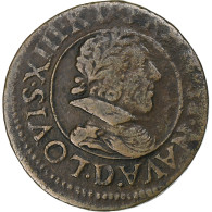 France, Louis XIII, Double Tournois, 1628, Lyon, Cuivre, TB+, Gadoury:8 - 1610-1643 Luis XIII El Justo