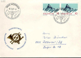 Suisse Poste Obl Yv: 775  Finsteraarhorn (TB Cachet à Date) Paire 10.5.67 - Brieven En Documenten