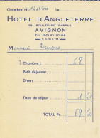 Ancienne Facture De L'Hôtel D'Angleterre à Avignon, 1964 - 1950 - ...
