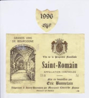 Étiquette Et Millésime " SAINT-ROMAIN 1996 " Eric Bonnetain Auxey-Duresses (1848)_ev202 - Bourgogne