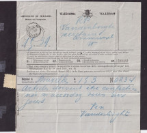 DDFF 946 -- Formule De Télégramme Bilingue (au Centre) - BXL à WENDUYNE 1908 - Cachet Postal Seul - RP REPONSE PAYEE - Telegrammen